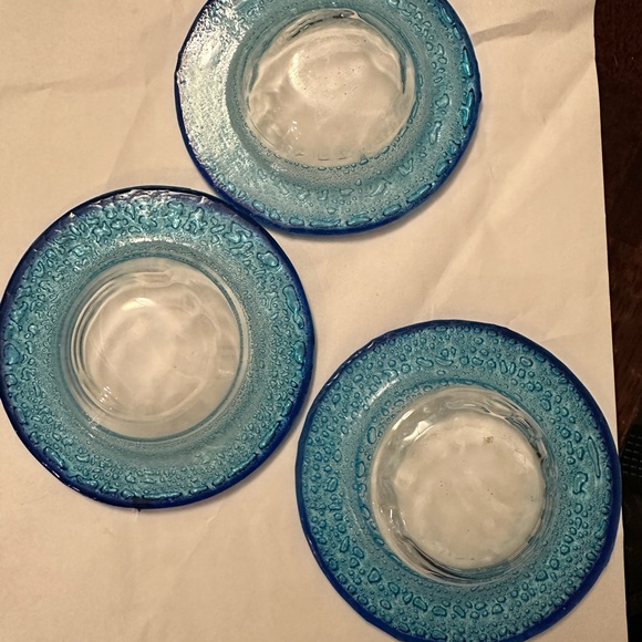 Set of three (3) glass ring or earring holders.  Turquoise and clear. - Picture 2 of 3